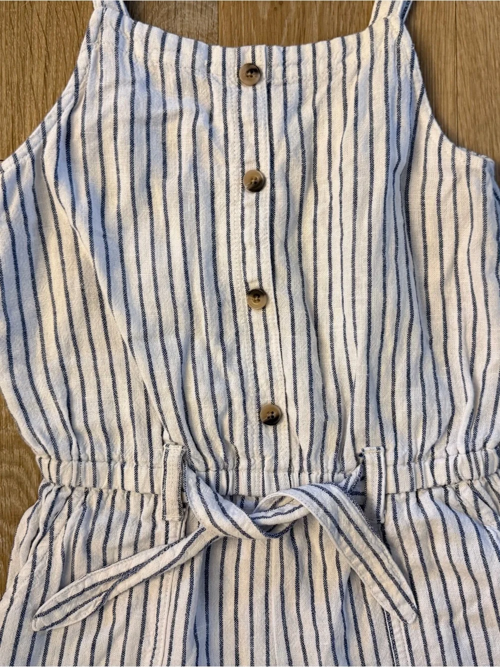 Old Navy Girl's Size 10-12 White & Navy Striped Linen Blend Romper